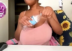 Lovin' those big tits in a naughty desk POV with some accidental nipple flashing and teasing