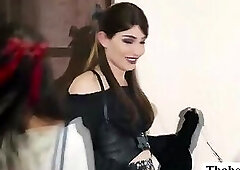 Small tits brunette shemale Natalie Mars ass gets anal fisting