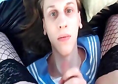 Adorable shemale gives a long and sloppy sensual blowjob POV