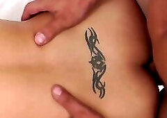 Slender ladyboy with a huge cock gets fucked hardcore in bed till orgasm