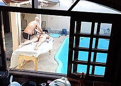 She went for a massage by the pool and ended up getting a handjob and a blowjob