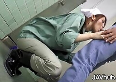 A Japanese Housekeeper Seduce A Man At The Theater Toilet Room