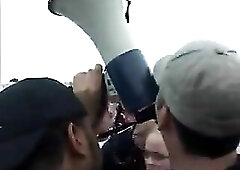 College coed takes out her bazookas on beach