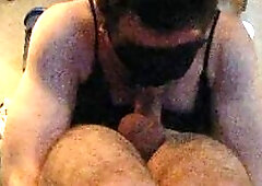 selfsuck cum eating black mask & lace