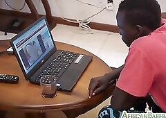 African amateur gayboy wansk cock in solo action at home