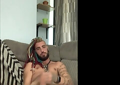 Dreddy man milking his man sausage