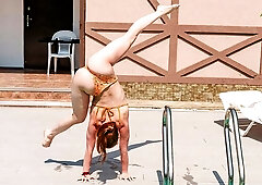 Flexible girlfriend Nicole Murkovski nicely plays with her shaved pussy