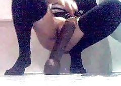 Sexy guy in stockings with dildo