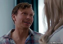 Femboy with nasty DEEPTHROATING abilities Axelle Rose guzzles MASSIVE rod