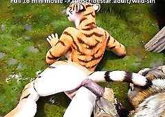 Large monster and Tigress gal fleshly sex in The Meadow