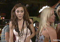 Bound blond anal banged in public