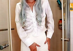Stepmommy Wets Her Blouse and Yoga Panties in the Shower