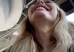 Blond tranny loves getting fucked in public toilet