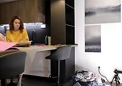 Sexy and horny all natural big tits long legs redhead does a try on haul for mini skirts and see through tops braless for a porn shooting at backstage