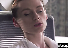 Rossy Bush dominates in nurse uniform with strapon and pantyhose foot tease