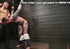 Drooling bdsm hunk fed his masters cock