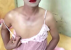 Oanh Le transgender wearing a sexy robe masturbating happily