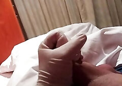 Unerected shaved uncut penis masturbation at home