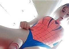 Halloween Futanari Monster Cock Solo Cum Pump in Spiderman Cosplay