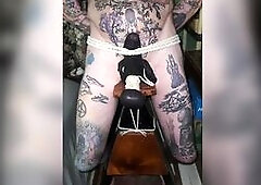 Goode Hotty ropes hubby's nylon overspread balls and weenie to the slavery bench and with high heels and hose overspread feet this babe stomps,sq