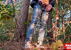 Guy Long Pissing In The Forest Under A Tree