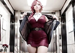 When the sharp corporate elite drops her guard, a pink ponytail and a wine-red satin constricted petticoat collide with deadly sparks in a bright offi