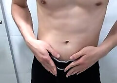 Asian handjob in the toilet