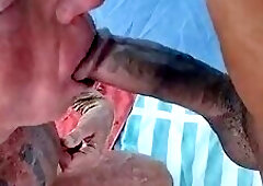 Key West swallowing Pedro's cock and getting fucked in his tent