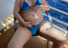 MILF Masturbates Outdoors On Cruise Ship and Gets Groped by Huge Fantasy Dildos!