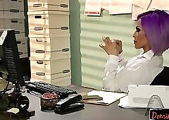 Gorgeous ts chick bends her sub over desk