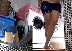 Domination in laundry. Housewife banged in the washing machine. m2