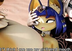 Ankha and 2B have a filthy trio in the beach