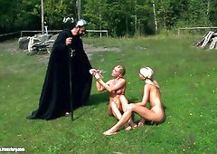 Blonde bitch Caylian Curtis makes love with her lesbian GF on the green grass