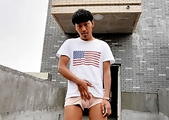 Hand job, big cock cumming, junior