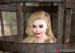 Youthful breasty wench gets banged roughly by a green monster in a dungeon