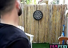 Naughty MILF stepaunt Anissa Kate playing darts on her stepnephews big dick