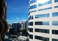 Exhibitionist Twunk CAUGHT Nailing his Crevice on HighRise Motel Window Part two