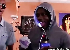 Ebony teen made to suck hard cock