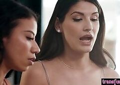 Hot black babe enjoyed hardcore pussy fucking with sexy big cock tranny after horny ebony teen gave a perfect blowjob Hot ebony teen enjoyed hot kissi