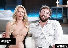 WIFEY Glamorous Golden-haired Hotwife Savvy Suxx Rides A Massive Schlong In Front Of Fiance