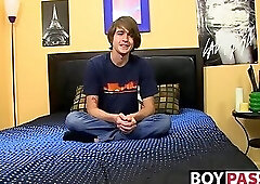 Young butt muncher gives an interview and masturbates solo