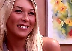 Blonde t-girl with tats sucks dude off and gets fucked