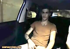 Twink on car helping blowjob fucking on cam