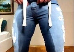 Busty Milf Was So Desperate To Pee That She Wet Her Jeans Before Pissing Into A Champagne Glass