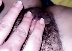Playing With My Large Unshaved Love button Leaking Moist Snatch