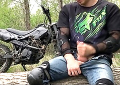 hunky biker jerks off