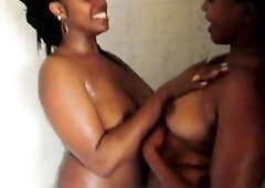 Curvy Large Booty Ebony Lesbo Pair Shower Jointly & Lick Twat Sloppy