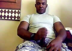 Beefy Black Soldier Jerks Off & Cums 2