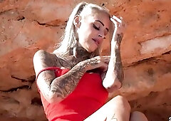 Nymphomaniac Fit German Older Sophie Logan wth Abs and Many Tattoos Pick Up for Public Bang