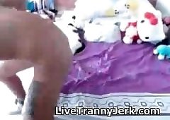 Nasty Shemale gets a Self Facial